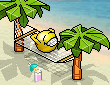 Лето Смайлик отдыхает у моря в гамаке между пальм смайлы