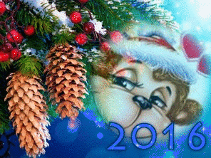 Новый год Обезьяка 2016 с веткой елки смайлы
