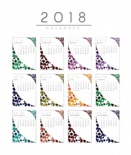 Новый год Календарь 2018 г. Каждый месяц оформлен разным цветом смайлы