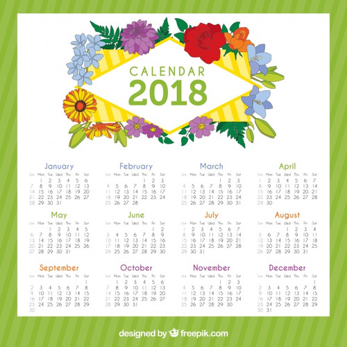 Новый год Календарь 2018 года с красивыми цветами смайлы