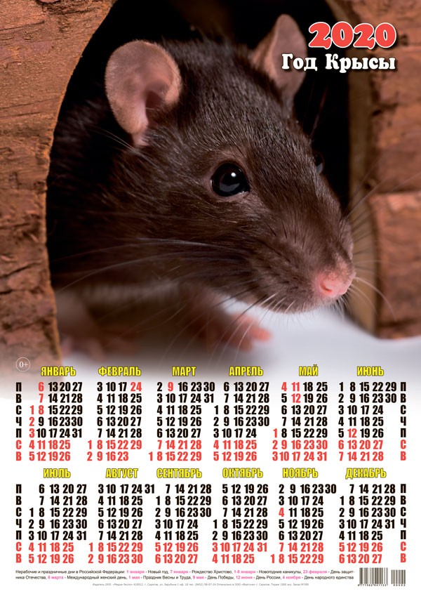 Новый год Календарь 2020 г. Год Крысы. Мышка смайлы