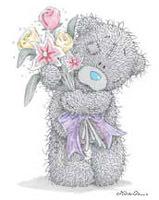 Валентинки Медвежонок с букетом цветов смайлы