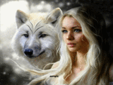 Животные Девушка с белым волком смайлы