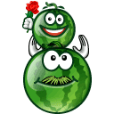 Зеленые Папа-арбуз держит малыша с цветами смайлы
