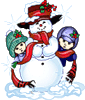 Зима Ребята со снеговиком смайлы