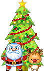 Новый год Санта и олень у елки смайлы