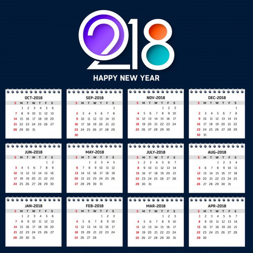 Новый год Календарь на 2018 год. Темный фон смайлы