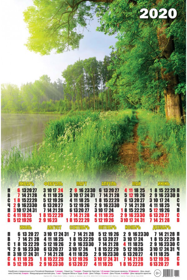 Новый год Календарь 2020 г. Солнечная опушка леса смайлы