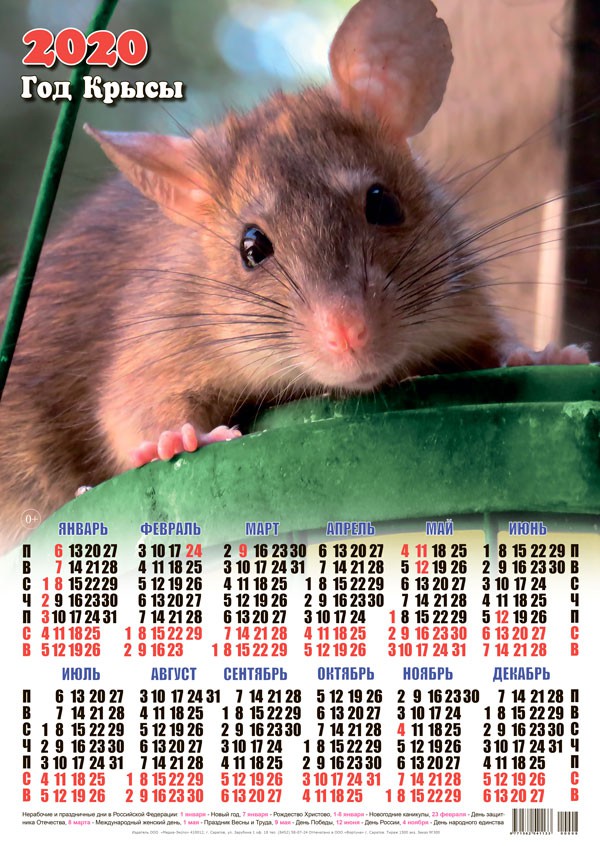 Новый год Календарь 2020 г. Год Крысы. Мышонок смайлы