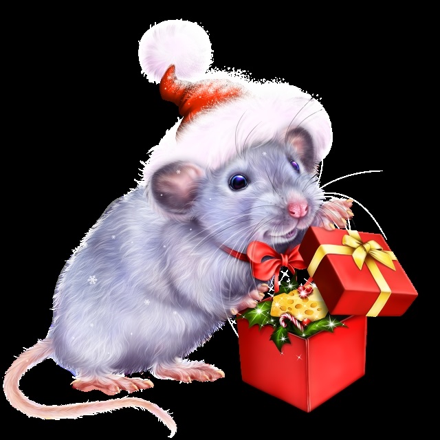 Новый год Символ года-крыса с новогодним подарком на прозрачном фоне смайлы
