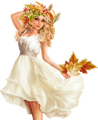 Осень Разделитель - девушка с листьями в белом платье смайлы