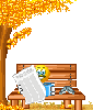 Осень Смайлик читает газету на скамейке смайлы