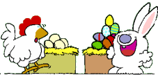 Пасха Курочка и зайчик с корзинами яиц смайлы