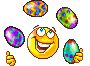 Пасха Смайлик красиво жонглирует разноцветными яйцами смайлы