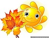 Солнце Солнышко с букетом осенних листьев смайлы
