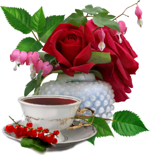 Цветы Украшение для текстов- цветы, чашка чая с красной смороди... смайлы